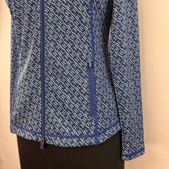 J.McLaughlin Blue Billie Jacket Stretch Geometric Scuba Full Zip Size Small NWOT - Picture 2 of 5